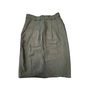 Vintage Black Leather Pencil Skirt  size 12P Chaus Straight 12 Petite Women's